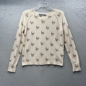 360 Cashmere Skull Print Sweater Pullover Top Women’s Size XS Round Neck Beige